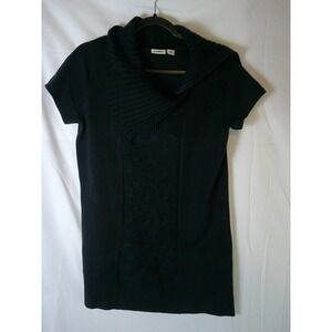 CATO black short sleeve cowl neck sweater tunic dress size M knit‎ cable detail